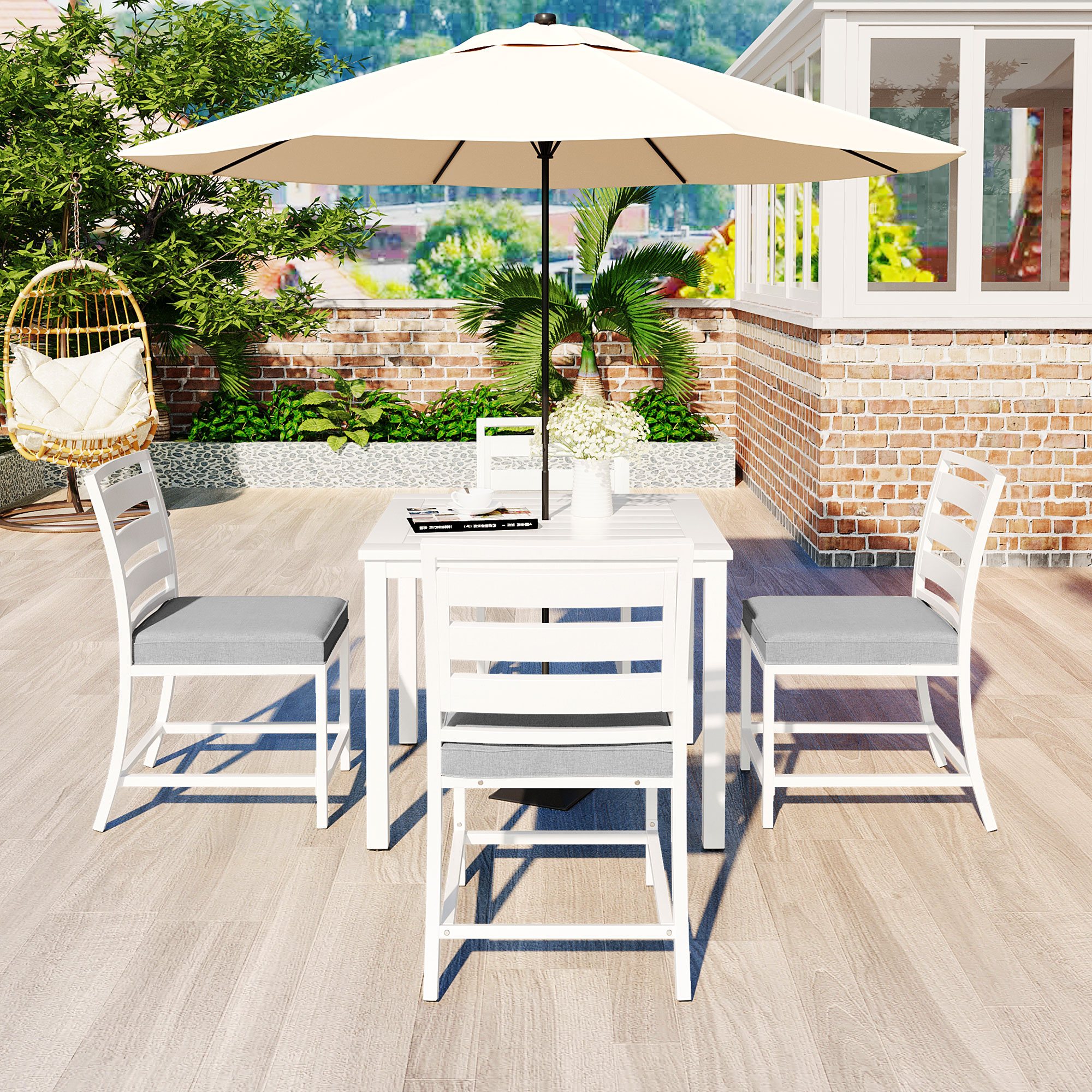 5 Piece Outdoor Table and Chair, Patio Outdoor Dining Set with Umbrella