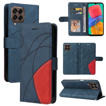 Compatible Samsung Galaxy M33 5G Case, Leather Wallet Case Stand View Magnetic Clasp Book Flip Folio Phone Cover - Blue