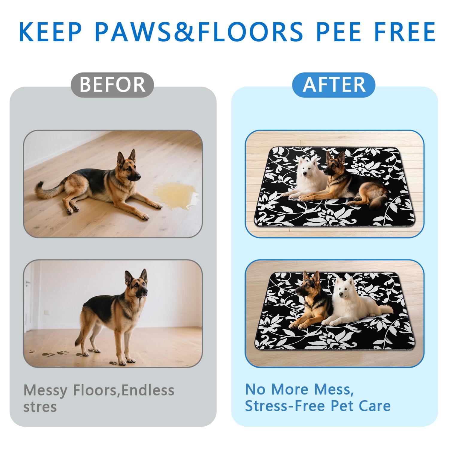 Reusable 72x72 Inch House Training Pads, Washable Dog Urine Pads with Quick-Absorb Core, Flower Design Mat for Puppies and Adult Dogs