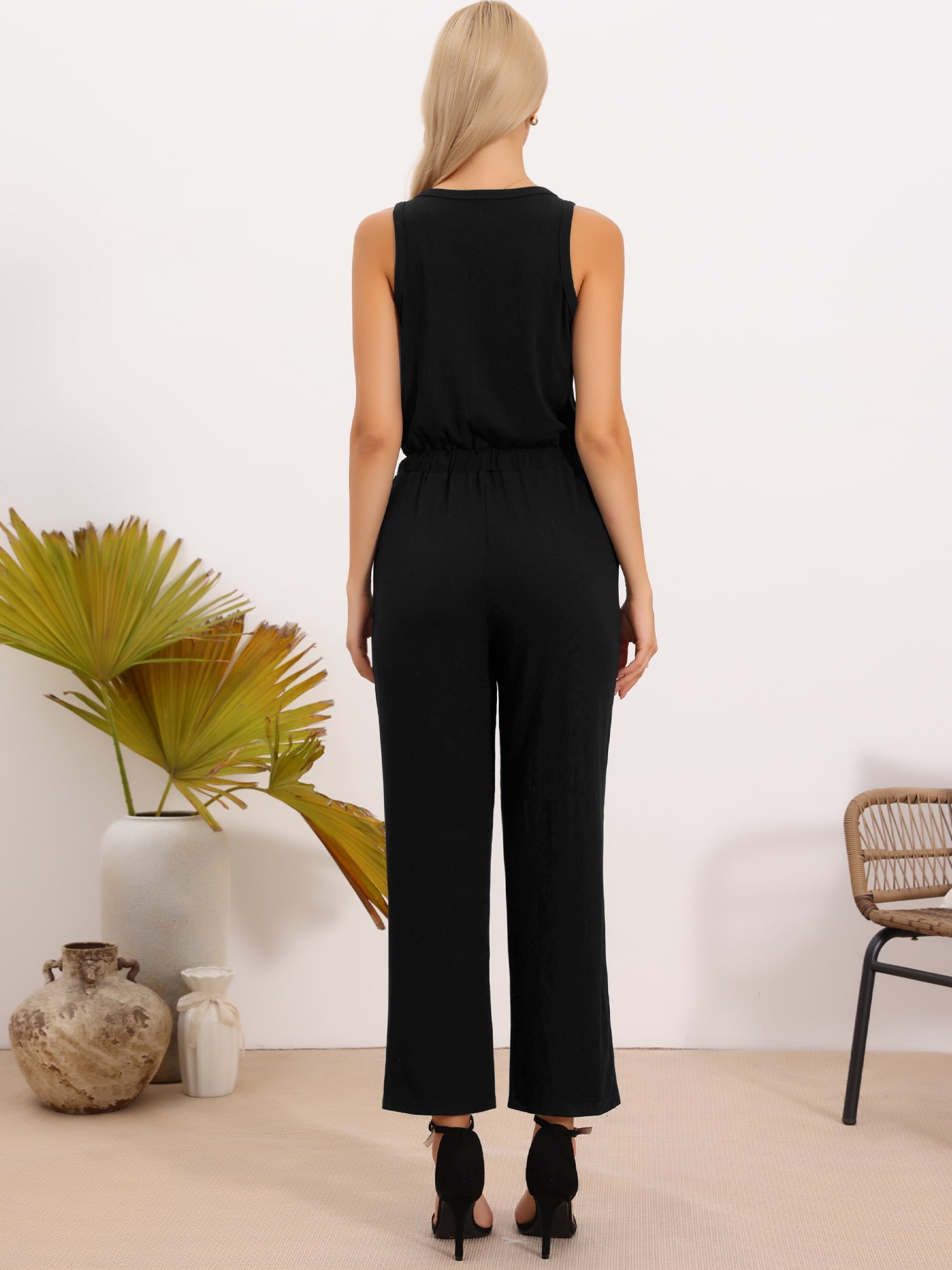 DARING DIVA Women's Casual Sleeveless Crew Neck Wide Leg Pants XL Black
