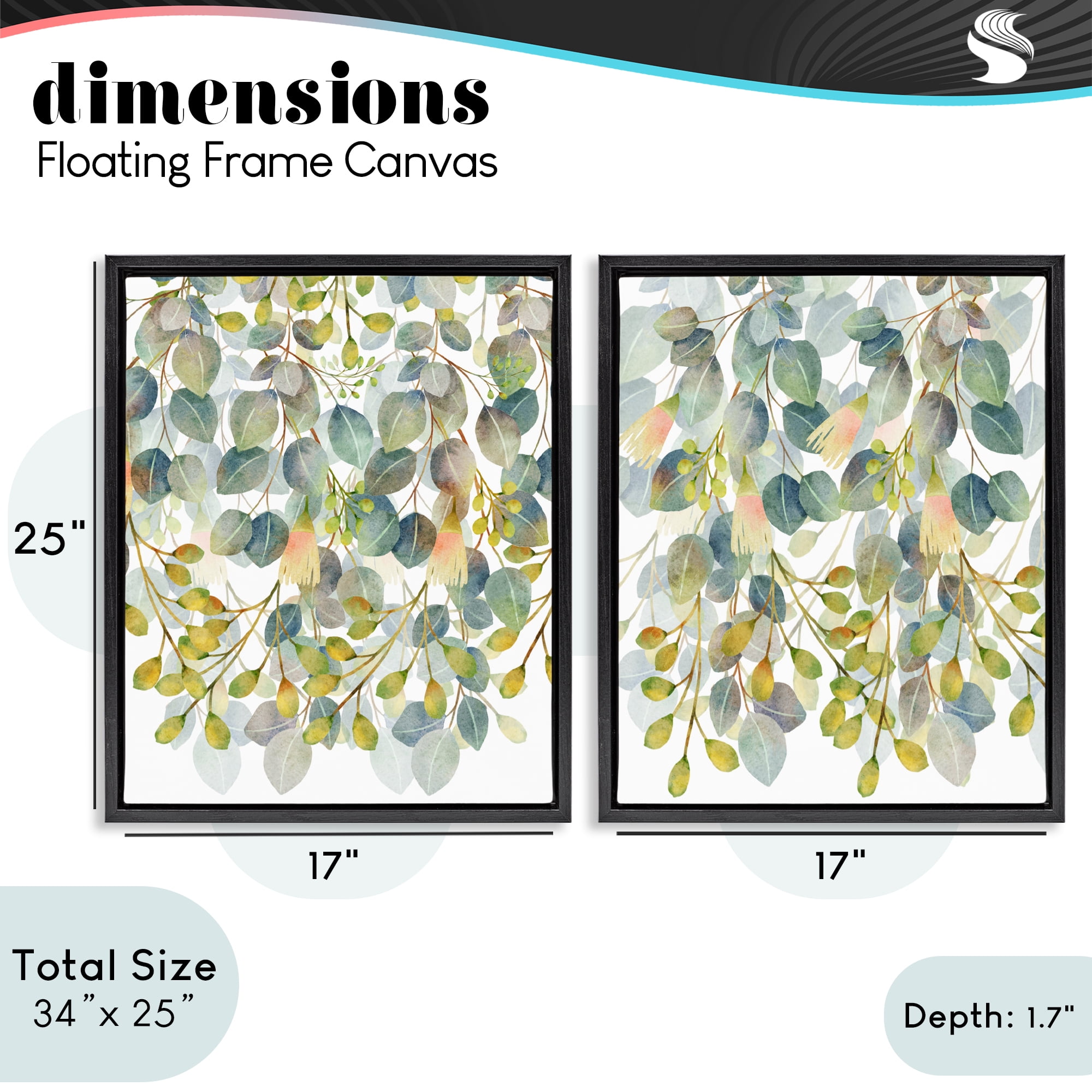 Stupell Industries Layered Ivy Hanging Botanicals 2 Piece Black Framed Floater Canvas Set, design by Marcus Prime