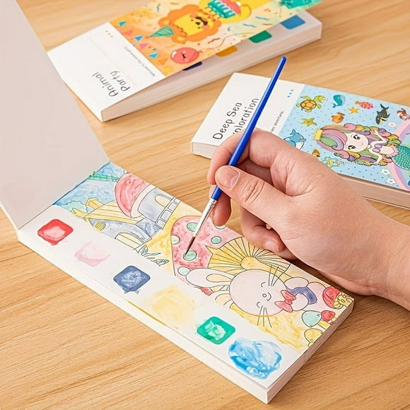 12pcs Children's Watercolor Coloring Book Set - Includes Drawing and Coloring Paper, Built-in Paint Pens and More! Christmas, Thanksgiving, New Year's gifts Easter Gift