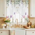 thumbnail image 4 of Spring Floral Swag Valance Curtains Watercolor Spring Pink Purple Tulip Teal Eucalyptus Leaf Rod Pocket Swag Curtains Small Window Treatments for Kitchen Bathroom Bedroom 36" W x 45" L, 2 Panels, 4 of 9