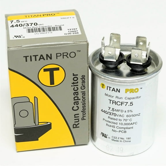 TitanPro TRCF7.5 HVAC Round Motor Run Capacitor. 7.5 MFD/UF 440/370 Volts