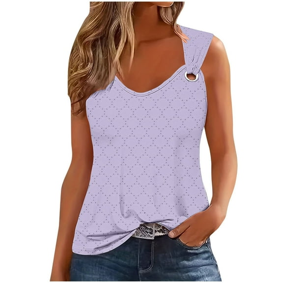 ZQGJB Summer Womens Tank Tops Dressy Casual Summer Sleeveless Camisole Vest Trendy Solid Color Lace Crochet Eyelet Tunic Tees Shirt Purple XXL