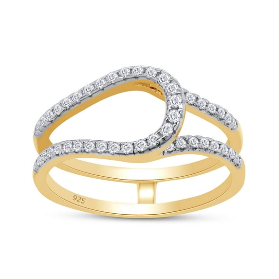 0.30 Carat Round Cut Lab Created Moissanite Diamond Bypass Curve Enhancer Guard Ring For Women In 14K Yellow Gold Over Sterling Silver (D Color,VVS1 Clarity 0.30 Cttw)-9.5
