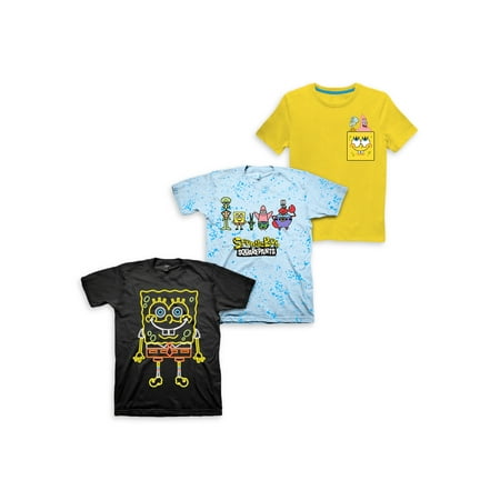Nickelodeon Spongebob Squarepants Short Sleeve Graphic Tees, 3pk (Little Boys & Big