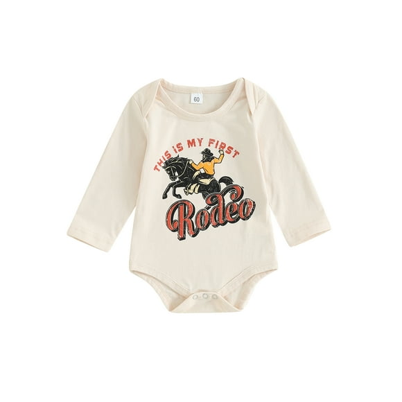 Faithtur Baby Bubble Romper Casual Long Sleeve Round Neck Cowboy Print Bodysuit Infant Clothes