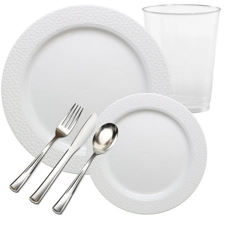 

HAMMERED COLLECTIONS WHITE PLASTIC TABLEWARE PACKAGE (30 Serving)