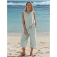 thumbnail image 4 of EASYBRAUS Women Cotton Two Piece Summer Outfit Striped Tank Top Cropped Pants Set, 4 of 6