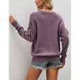 thumbnail image 4 of Jersey Top Poliéster Cuello Redondo Manga Lazo Un Solo Color Otoño Invierno Suéter De Punto Para Mujer Púrpura XL, 4 of 6