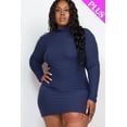thumbnail image 4 of Mock Neck Mini Bodycon Dress with Long Sleeves in Plus Size Ribbed Fabric, 4 of 8