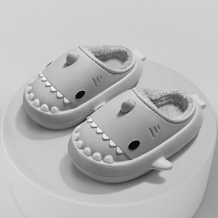 

PIKADINGNIS Men s Winter Plush Shark Slippers 2022 Couple Warm Fluffy Slides Soft Household Cartoon Indoor Home Shoes Warm Faux Fur Slipper