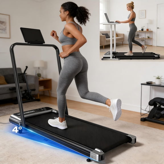 Walking Pad Treadmill with Handle Bar & Adjustable Incline, Foldable Portable Treadmills for Home Office, Quiet Under Desk Treadmill with 0.6-3.8 MPH Speed, 265 LBS Capacity