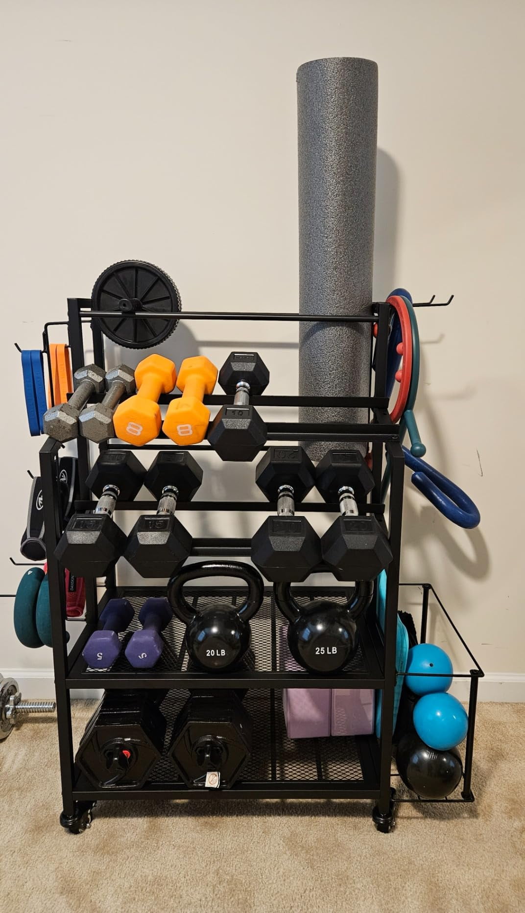 600LBS Dumbbell Rack Weight Stand - Bonvork Adjustable Weight Rack for Dumbbells, Home Gym Storage Rack for Yoga Mat Foam Roller Kettlebells, Workout Equipment Storage Organizer With Wheels