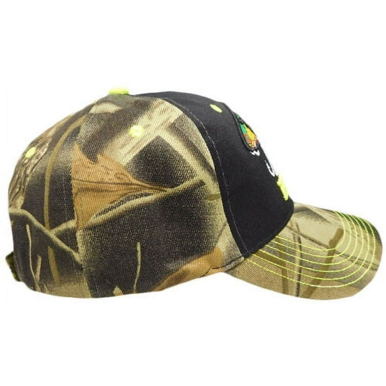 FusionTech Bite Me Fishing Lure Fish Bass Black Front Camouflage Back Embroidered Cap Hat, adult Unisex, Size: One Size