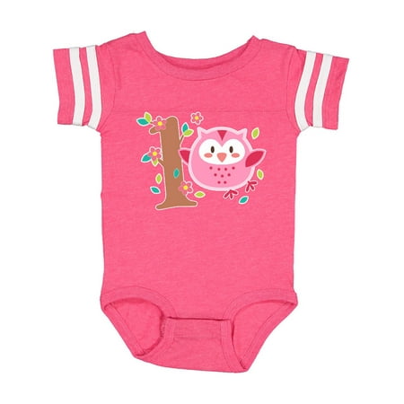 

Inktastic Owl First Birthday pink flower and tree Gift Baby Boy or Baby Girl Bodysuit