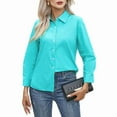 thumbnail image 3 of Camisas de Vestir de Larga con Botones para Mujer, Blusas de Oficina con Cuello Antiarrugas. Azul L, 3 of 8
