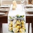 thumbnail image 3 of Summer Lemon 70 Inch Table Runner, Watercolor Fruit Green Leaf Vase Farmhouse Dresser Scarf Cotton & Linen Tablerunner for Dining/Kitchen Island/Holiday Party Décor 13" x 70", 3 of 9