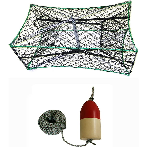 KUFA Galvanized Foldable Crab Trap, 1/4 x 100' Lead Rope & 5X11  Red/White Float Combo (S33+FQL100) 