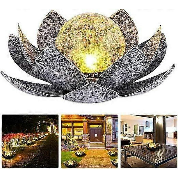 Outdoor Solar Lights, Lotus Solar Lantern with Bright Warm White Light Effect, IP44 Waterproof Solar Garden Lights for Patio, Courtyard, Lawn, Balcony