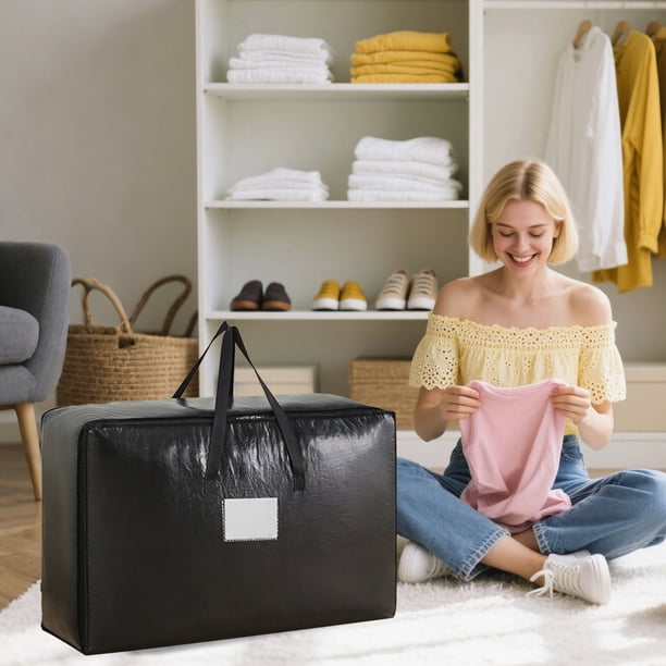Bolsa de almacenamiento de alta resistencia con asas reforzadas, organizador grande para ropa y juguetes, tela no tejida impermeable, doble cremallera, 83x49x34 cm.
