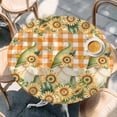 thumbnail image 2 of Sunflower Round Tablecloth, Fitted Table Cover with Elastic for 45"-54" Round Tables, Orange Buffalo Check Gnomes Bee Butterfly Table Cloth Outdoor Indoor Dinning Party Waterproof Tablecloths, 2 of 7