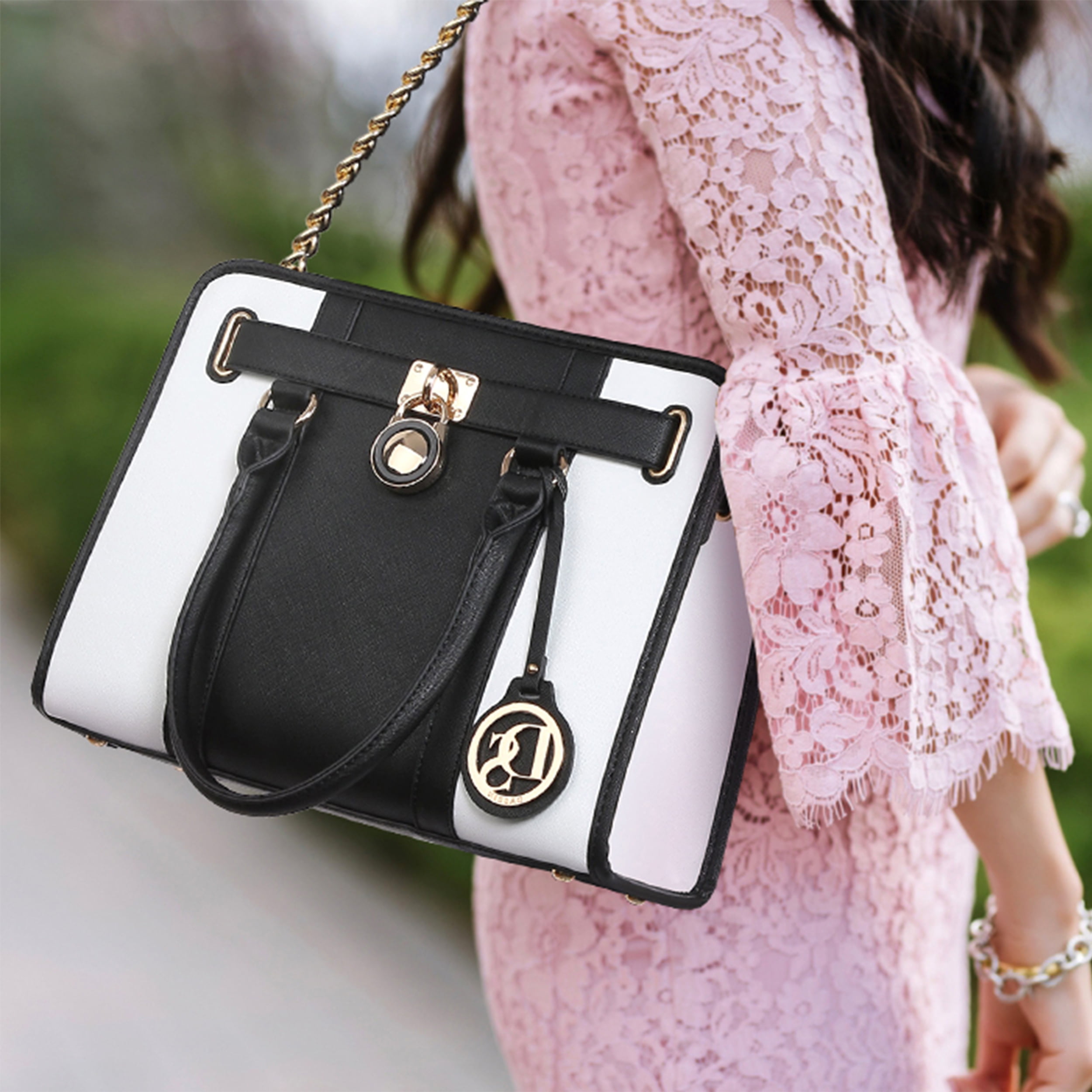 Dasein Women Handbags Purses Two Tone Satchel Bags Top Handle Shoulder Bags Work Tote with Matching Wallet