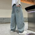thumbnail image 4 of KVPLBQFD Boys Baggy Jeans Y2K Vintage Straight Wide Leg Distressed Denim Pants for Teens Aesthetic Elastic Waist Cargo Trousers Summer Boy Clothes, 4 of 7
