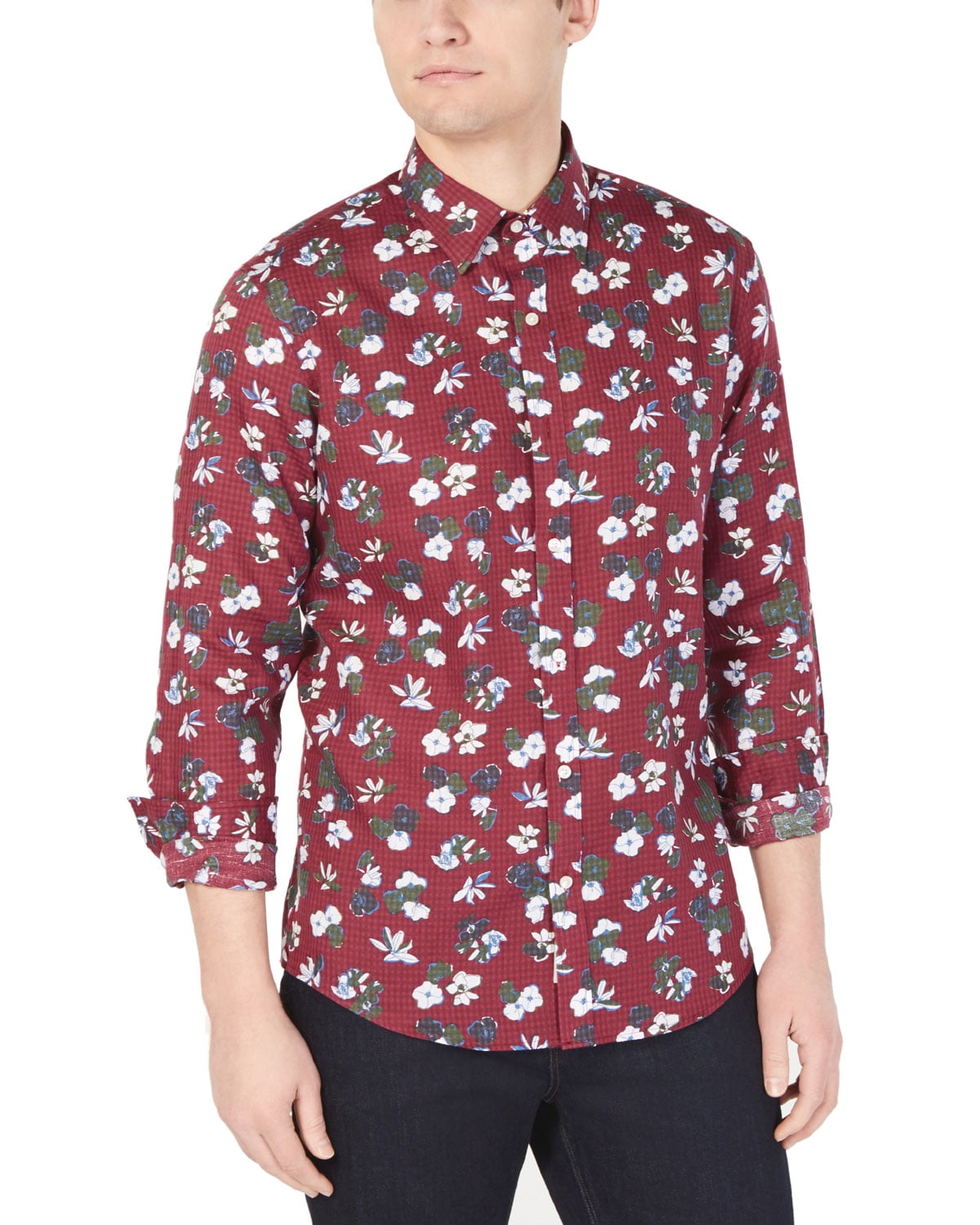 Michael Kors Casual Shirts Mens Shirt Raspberry Slim Floral Button