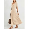 thumbnail image 5 of PRETTYGARDEN Women's Spring Midi Sweater Dresses Elegant Pleated Ribbed Knit Short Sleeve V Neck A Line Summer Outfits, 5 of 10
