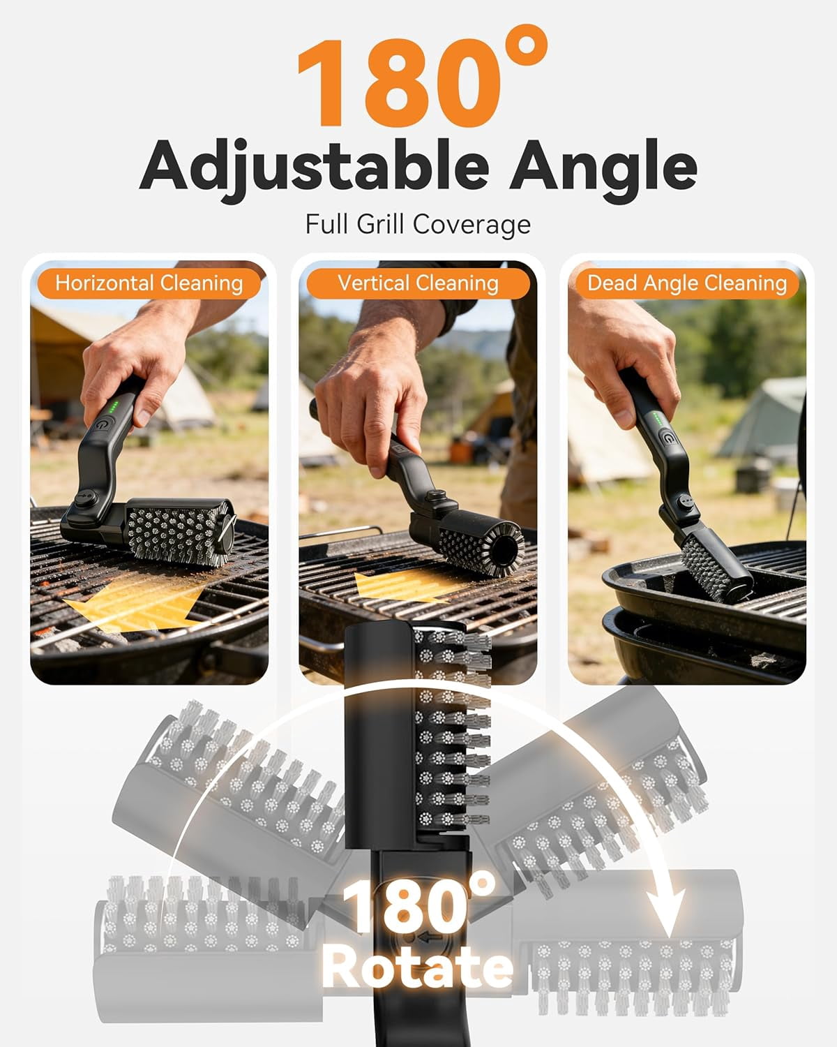Electric with 3-Speeds, 2026 Upgraded Angle Adjust Cordless Rotary BBQ Grill Cleaning Brush for Burnt-On Grease, 20kg Max Torque, Heavy‑Duty Steel Bristles