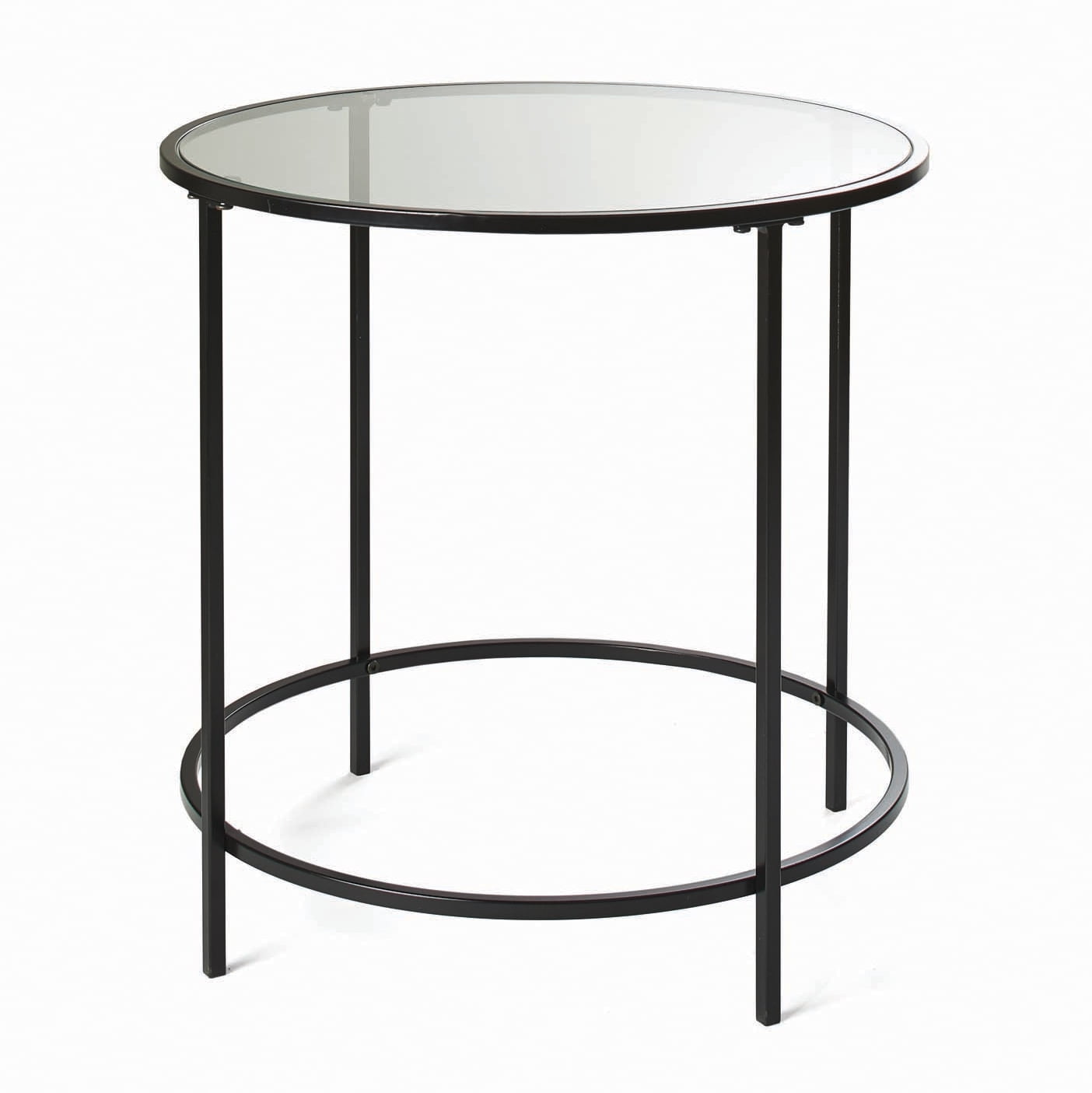 Details About Round Glass Side Table Black Finish Metal Frame Modern Living Room Furniture