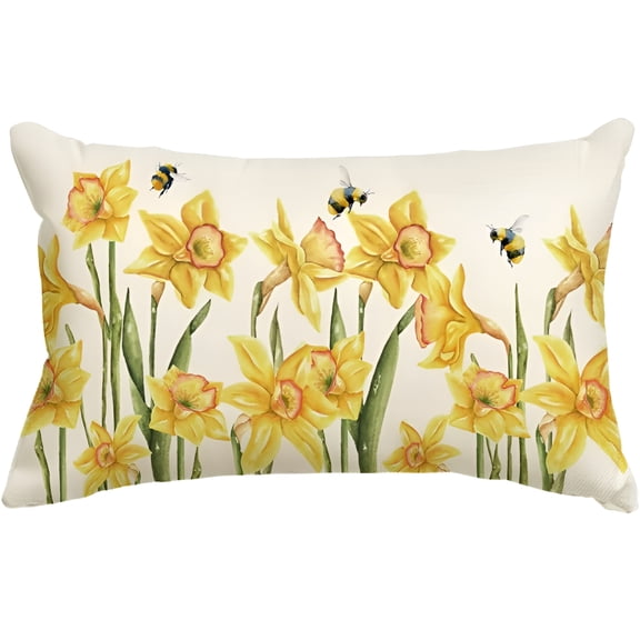 AUQ Daffodils Spring Throw Pillow Cover, 12 x 20 Inch Spring Summer Flower Cushion Case for Sofa Couch