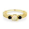 thumbnail image 2 of Gem Stone King 0.63 Ct White Ethiopian Opal Black Onyx 18K Yellow Gold Plated Silver Ring (Size 5), 2 of 4