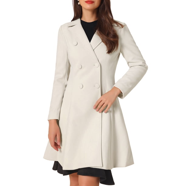 Abrigo Largo de Invierno para Mujer con Solapa y Doble Botonadura Blanco crema M