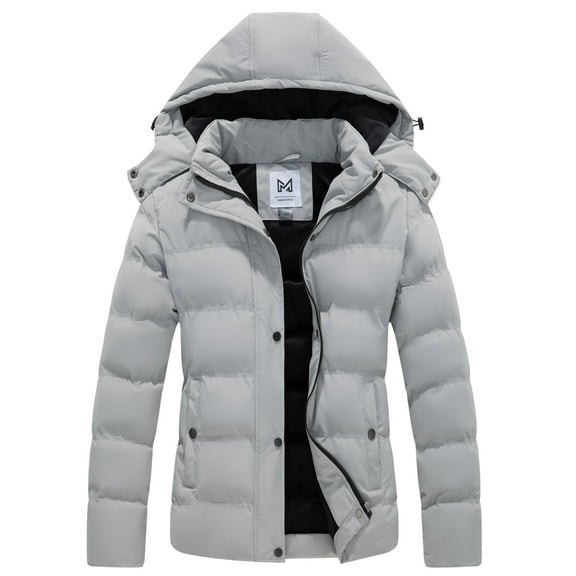 KVE Women's Hooded Winter Coat Warm Quilted Thicken Puffer Jacket with Removable Hood Grey X-Large