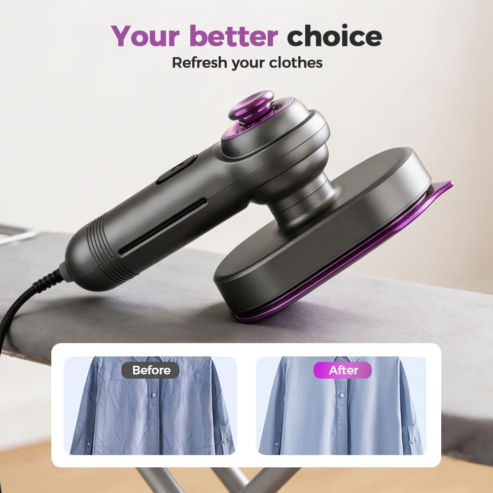 Mini Steam Iron Handheld – Portable Garment Travel Steamer for Clothes, Wet & Dry Vertical Steaming & Flat Ironing, 20s Heat Up, Rotatable Handle, No Board Needed