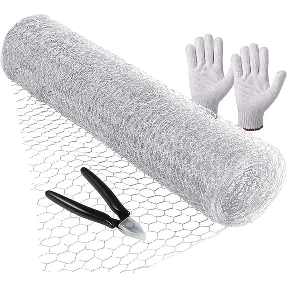 1.3x16.4 Ft Chicken Wire,Hexagonal Coated Galvanized Wire with a Pair of Gloves,1 Wire Cutter,Chicken Wire Netting for Floral Arrangements to Protect Poultry Plant Fruit