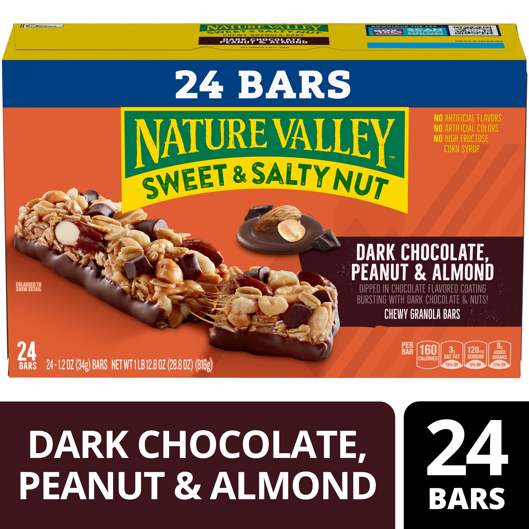 (4 pack) Nature Valley Sweet and Salty Nut Bars, Dark Chocolate Peanut Almond, 24 Bars, 28.8 oz