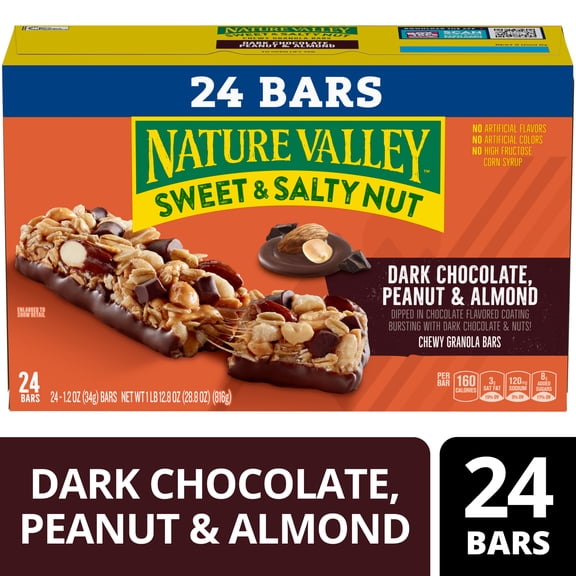 Nature Valley Sweet and Salty Nut Bars, Dark Chocolate Peanut Almond, 24 Bars, 28.8 oz
