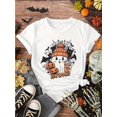 thumbnail image 2 of Girls' Halloween T-Shirt - Soft 100% Cotton Cute Ghosts, Pumpkins, bats & "STaY SPooKY" Graphic Tee, White with Black accents - Perfect for Halloween Party outfits, everyday Fall Wear, 2 of 7