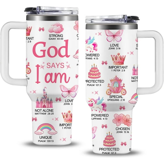 Christian Princess Gift, 40 Oz God Says I Am Princess Tumbler With Handle, Christian Gifts for Girl, Inspirational Religious Birthday Gifts for Princess Lover Bible Verse Cup, Princess Gifts