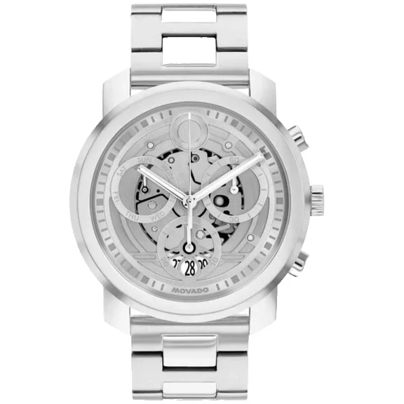 Movado Bold TRND Chronograph 3601354 Silver Dial & Bracelet 44mm Mens Watch