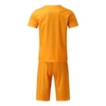 thumbnail image 6 of FAOWME Men's Summer Two-Piece Outfits Short Sleeve Round Neck Color Block T Shirt And Shorts Comfortable Fashion Set For Casual Daily Wear,L,Yellow, 6 of 9