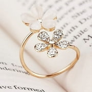 GENERIC 1Pc Elegant Double Daisy Flower Ring Rhinestone Adjustable Open Ring Jewelry