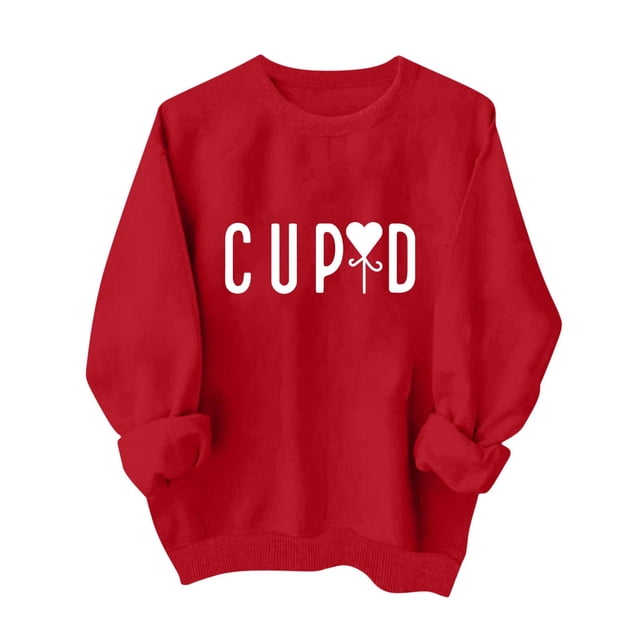 Penkiiy Chandails en Molleton de la Saint-Valentin Love Heart : Chandails en Molleton de la Saint-Valentin pour Femmes Décontracté Graphique Adorable Pull à Manches Longues TG Rouge
