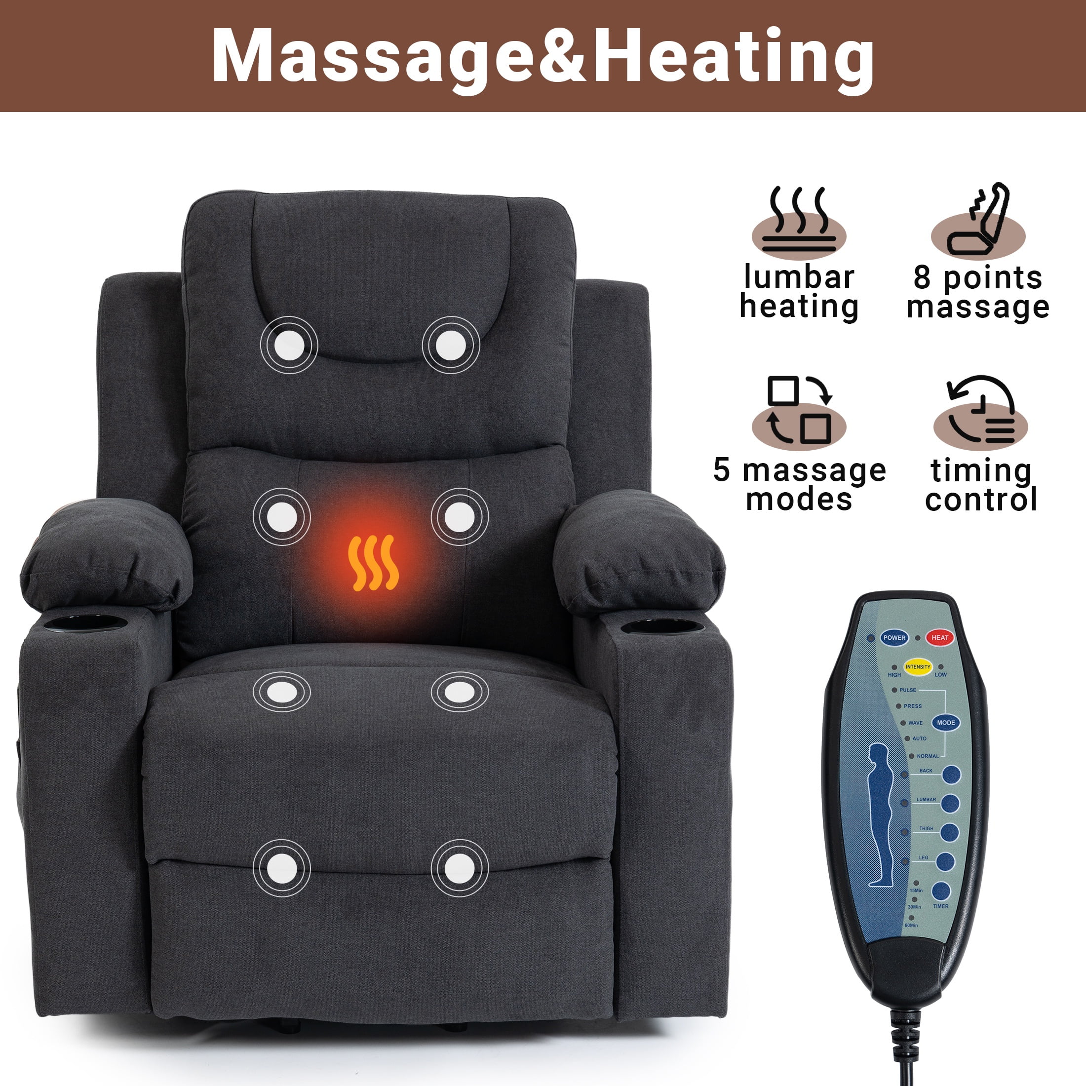 UHOMEPRO Power Lift Recliner Chair for Elderly, Electric Lift Chair for Seniors with Heat and Vibration Massage, Stand Assist Recliner Chair with USB Port, Remote Control and Side Pockets, Grey