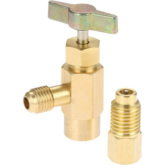 R1234YF Self-Sealing Can Tap with R134A Tank Adapter, 1/2’’ to 1/4’’ SAE Refrigerant Can Bottle Tap Opener with 1/4’’ SAE Female and 1/2’’ Male Adapter