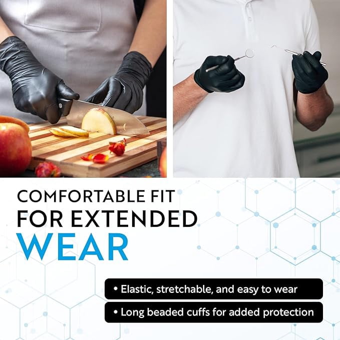 MEDELIM Disposable Nitrile Gloves: Latex & Powder-Free, Textured, Food-Safe, Black, Medium, 1000 Count